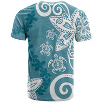 Polynesia T Shirt Hippie Blue Tribal Turtle Floral Pattern
