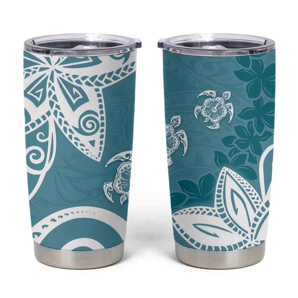 Polynesia Tumbler Cup Hippie Blue Tribal Turtle Floral Pattern LT05 Blue - Polynesian Pride