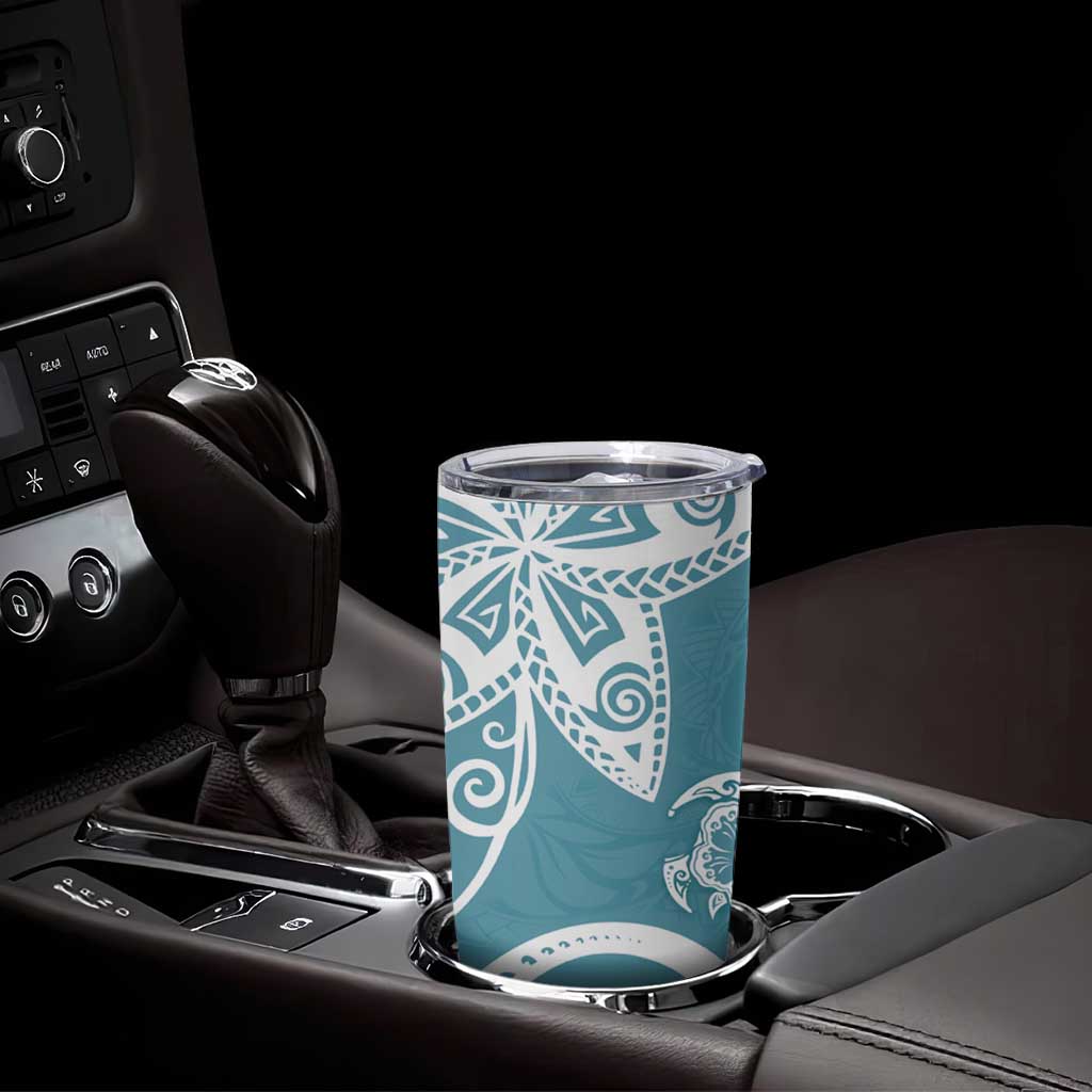 Polynesia Tumbler Cup Hippie Blue Tribal Turtle Floral Pattern