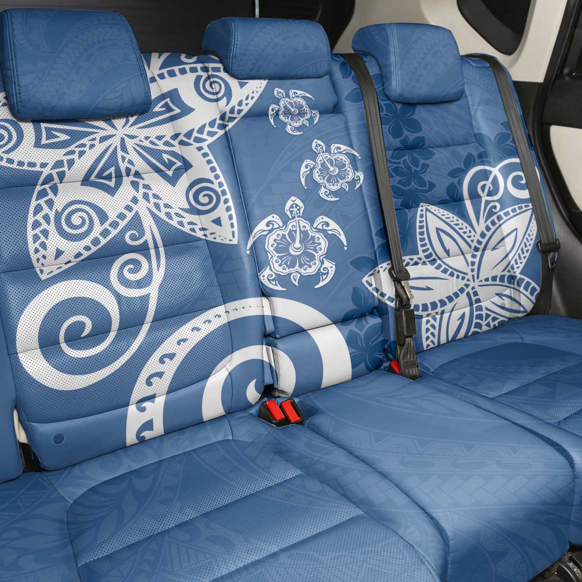 Polynesia Back Car Seat Cover Blue Tribal Turtle Floral Pattern