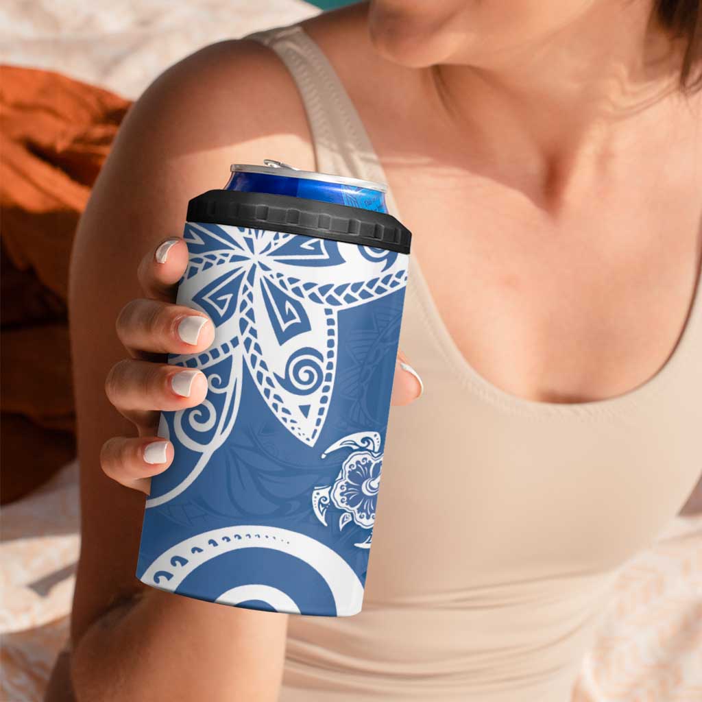 Polynesia 4 in 1 Can Cooler Tumbler Blue Tribal Turtle Floral Pattern