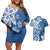 Polynesia Couples Matching Off Shoulder Short Dress and Hawaiian Shirt Blue Tribal Turtle Floral Pattern