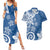 Polynesia Couples Matching Summer Maxi Dress and Hawaiian Shirt Blue Tribal Turtle Floral Pattern
