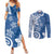 Polynesia Couples Matching Summer Maxi Dress and Long Sleeve Button Shirt Blue Tribal Turtle Floral Pattern