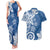 Polynesia Couples Matching Tank Maxi Dress and Hawaiian Shirt Blue Tribal Turtle Floral Pattern