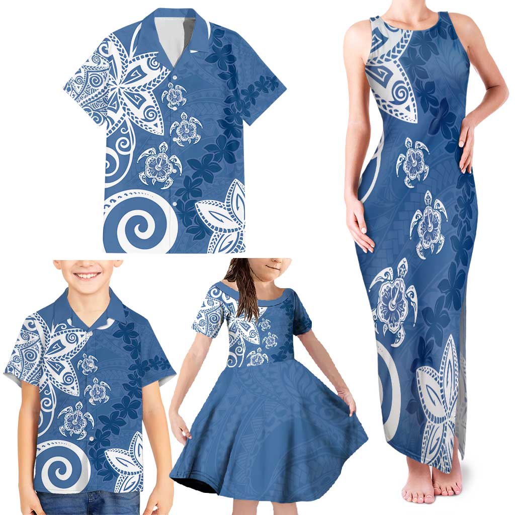 Polynesia Family Matching Tank Maxi Dress and Hawaiian Shirt Blue Tribal Turtle Floral Pattern LT05 - Polynesian Pride