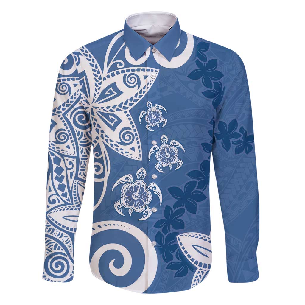 Polynesia Family Matching Tank Maxi Dress and Hawaiian Shirt Blue Tribal Turtle Floral Pattern