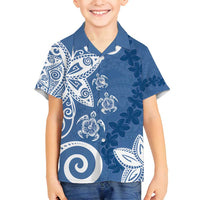 Polynesia Family Matching Tank Maxi Dress and Hawaiian Shirt Blue Tribal Turtle Floral Pattern
