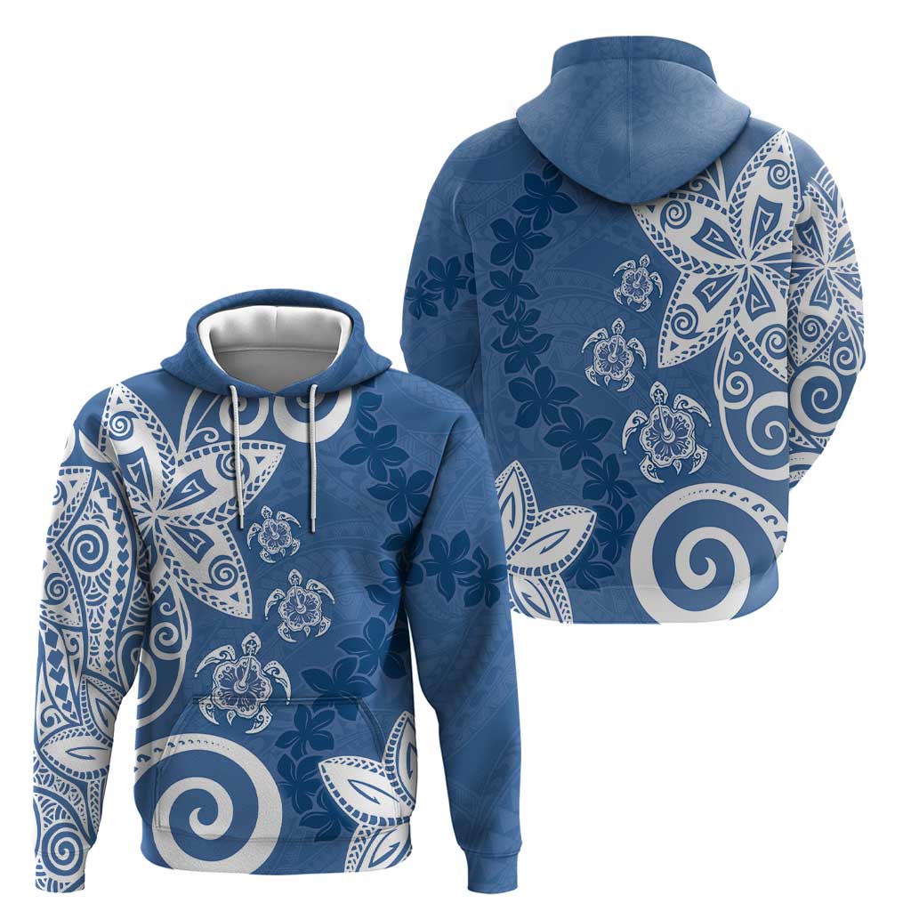 Polynesia Hoodie Blue Tribal Turtle Floral Pattern LT05 - Polynesian Pride