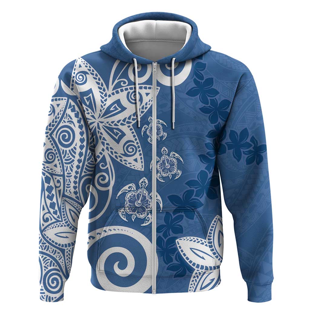 Polynesia Hoodie Blue Tribal Turtle Floral Pattern LT05 Zip Hoodie Blue - Polynesian Pride