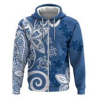 Polynesia Hoodie Blue Tribal Turtle Floral Pattern LT05 Zip Hoodie Blue - Polynesian Pride