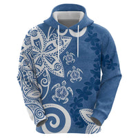 Polynesia Hoodie Blue Tribal Turtle Floral Pattern LT05 - Polynesian Pride