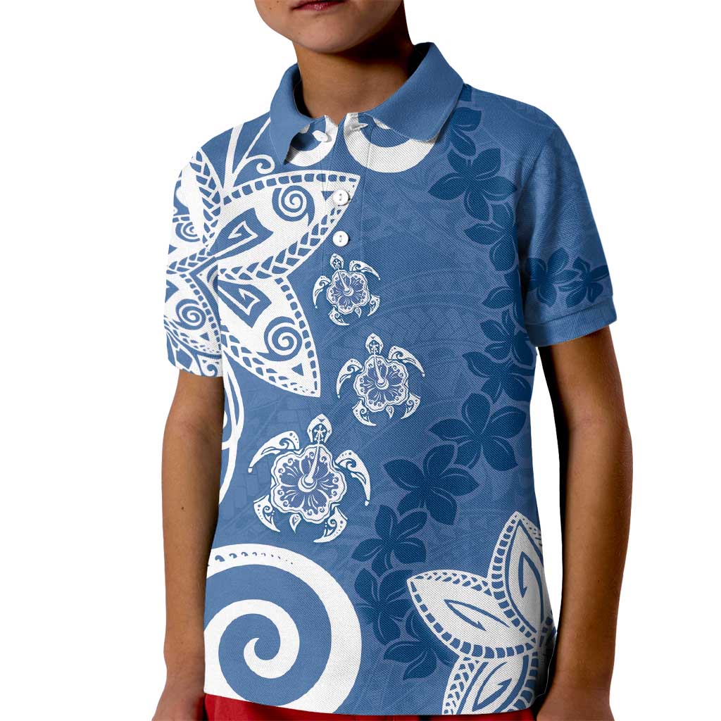 Polynesia Kid Polo Shirt Blue Tribal Turtle Floral Pattern