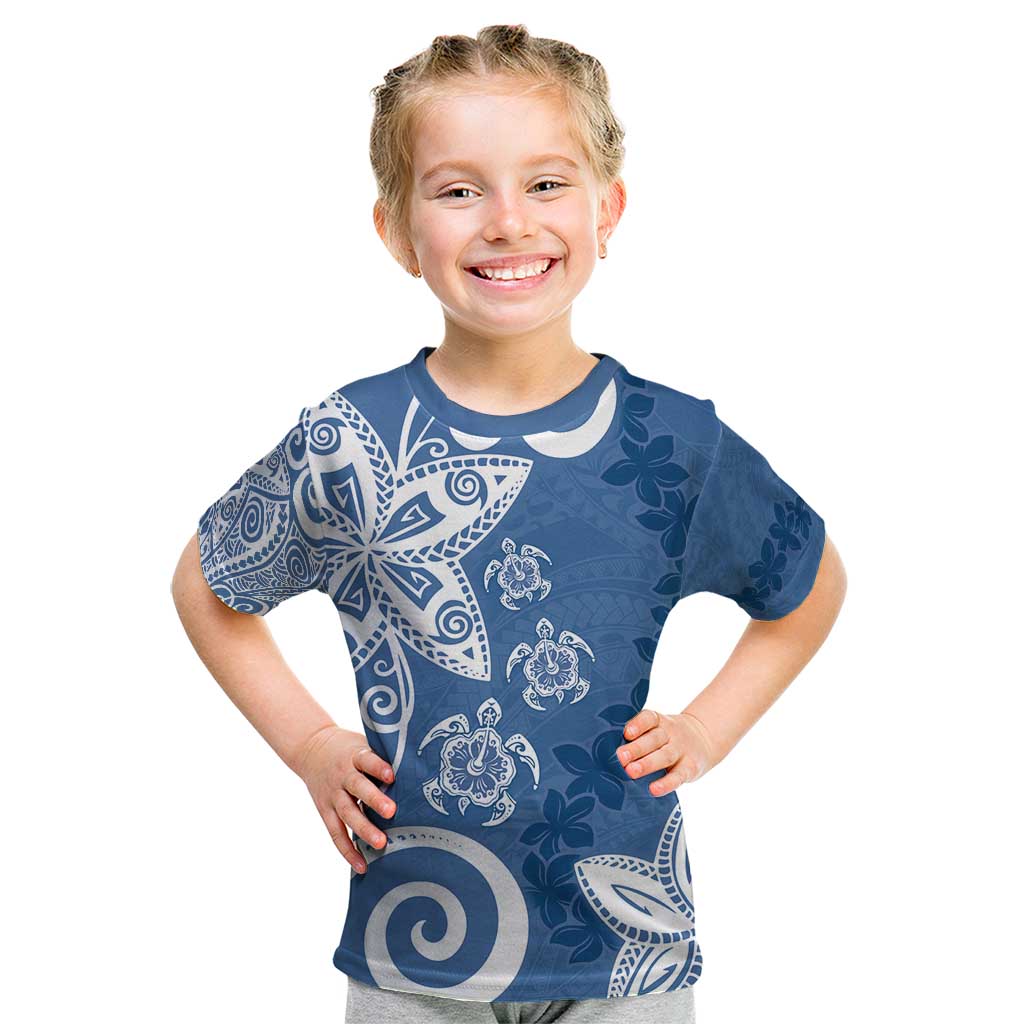 Polynesia Kid T Shirt Blue Tribal Turtle Floral Pattern