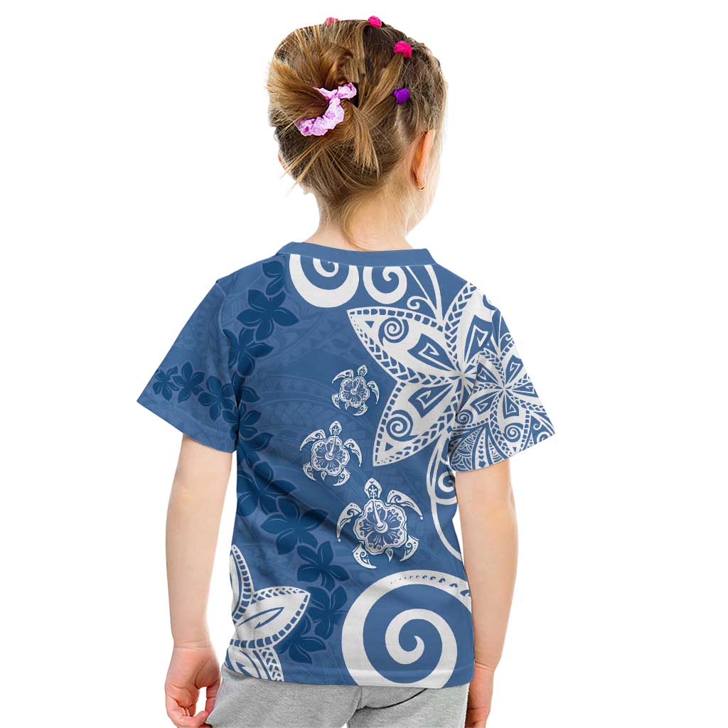 Polynesia Kid T Shirt Blue Tribal Turtle Floral Pattern