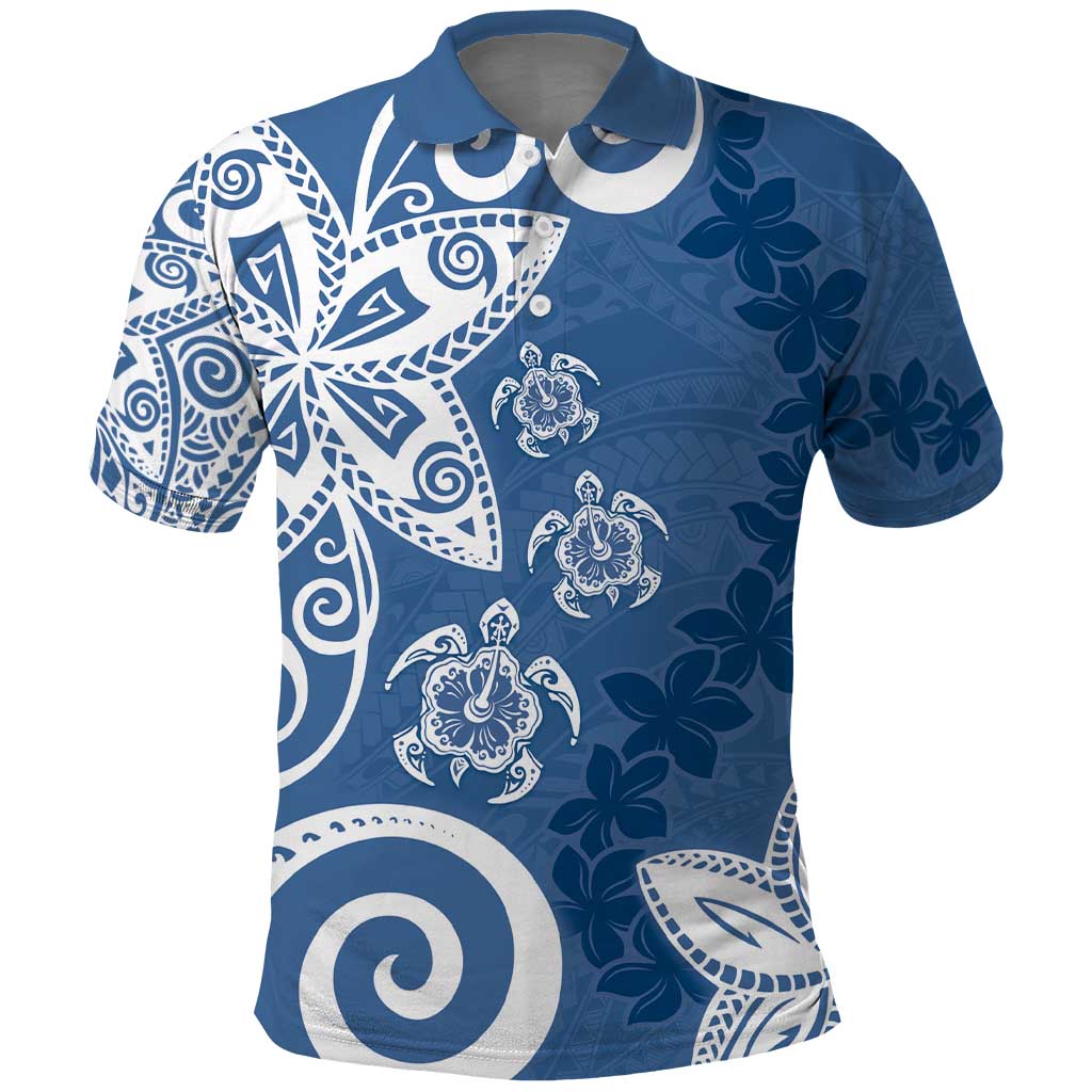 Polynesia Polo Shirt Blue Tribal Turtle Floral Pattern