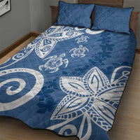 Polynesia Quilt Bed Set Blue Tribal Turtle Floral Pattern