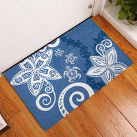 Polynesia Rubber Doormat Blue Tribal Turtle Floral Pattern
