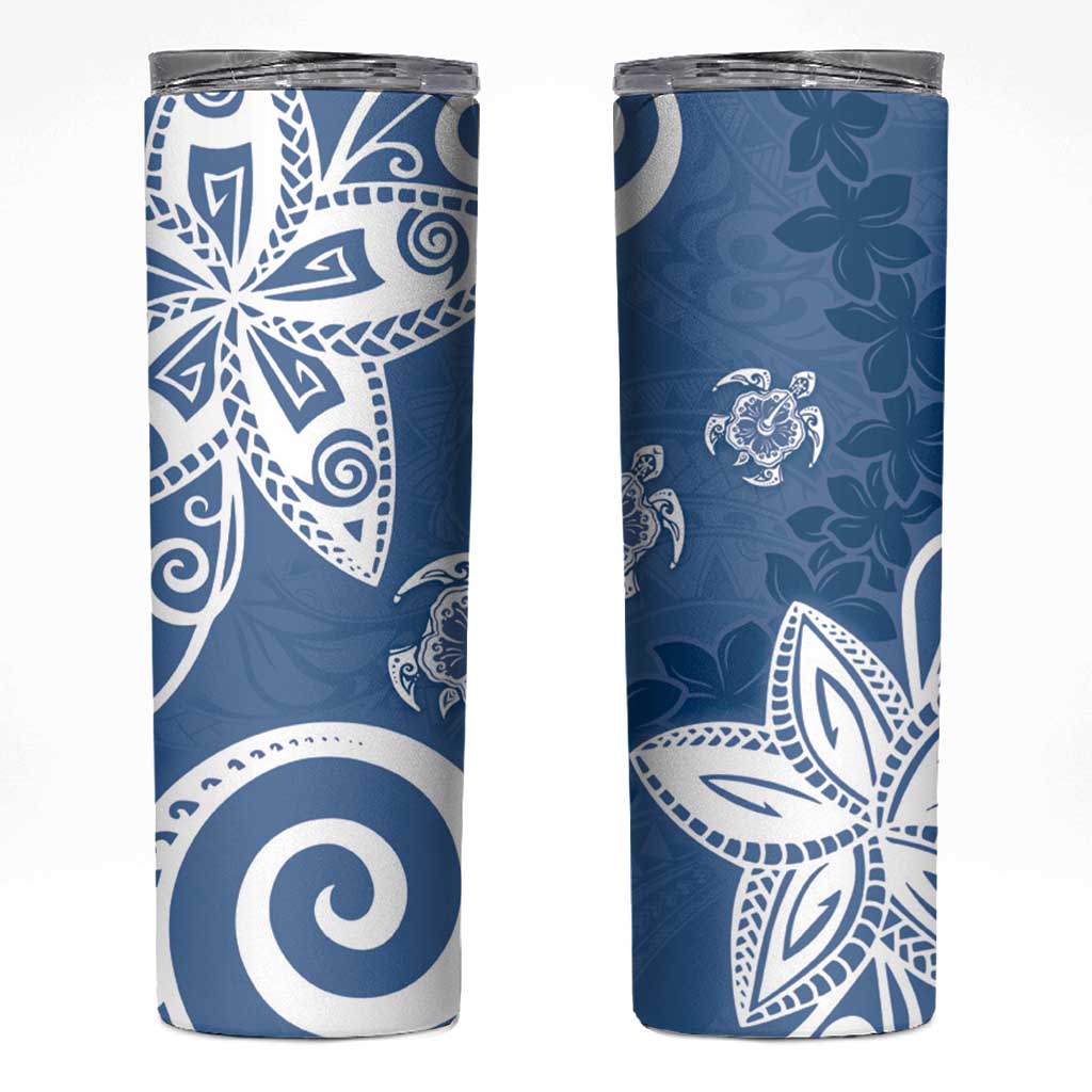 Polynesia Skinny Tumbler Blue Tribal Turtle Floral Pattern LT05 Blue - Polynesian Pride