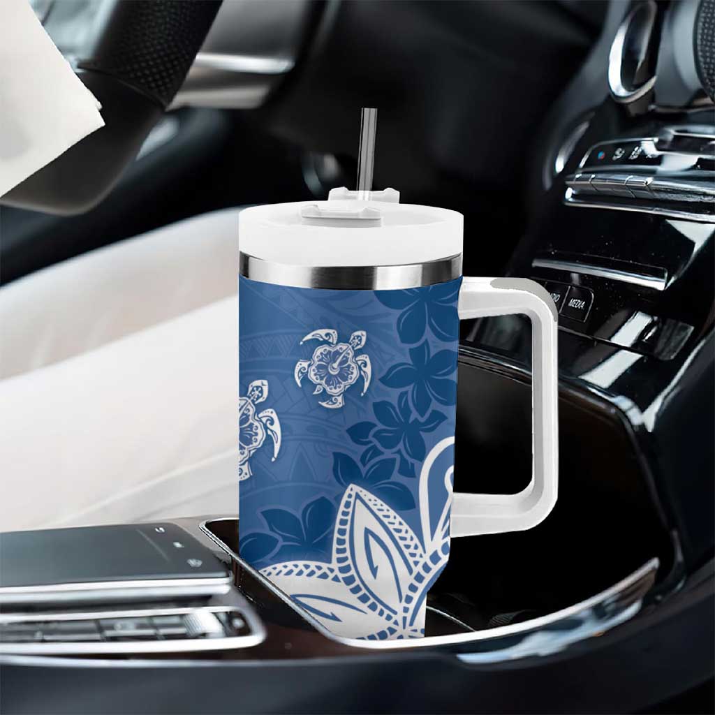 Polynesia Tumbler With Handle Blue Tribal Turtle Floral Pattern