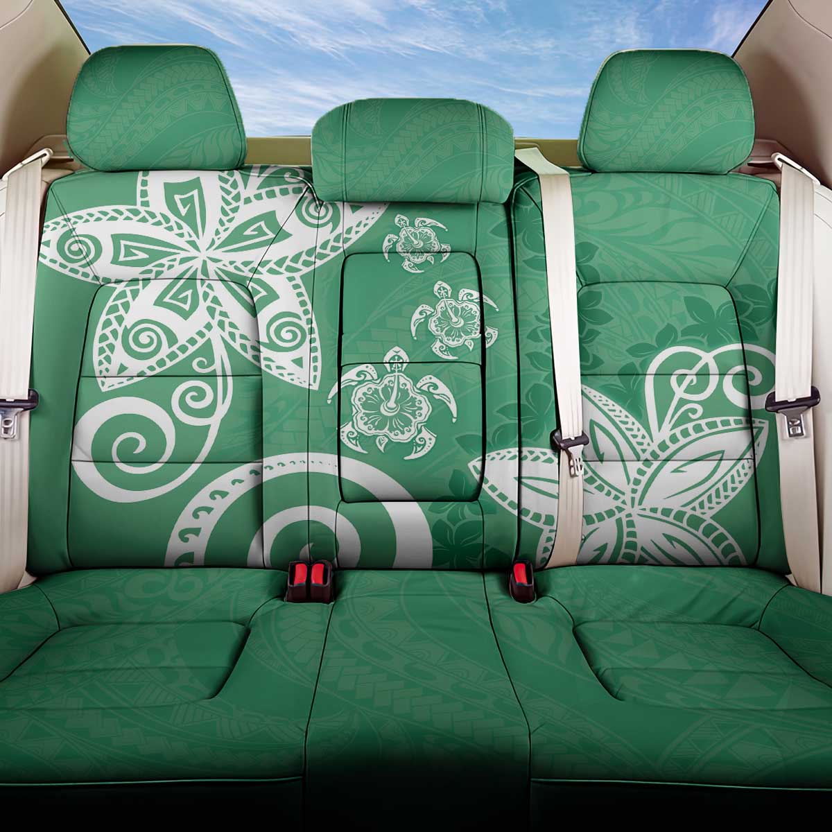 Polynesia Back Car Seat Cover Green Tribal Turtle Floral Pattern LT05 One Size Green - Polynesian Pride