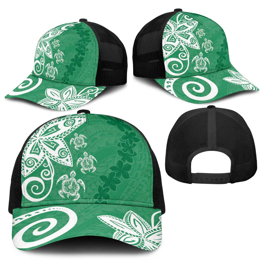 Polynesia Baseball Net Cap Green Tribal Turtle Floral Pattern LT05 - Polynesian Pride
