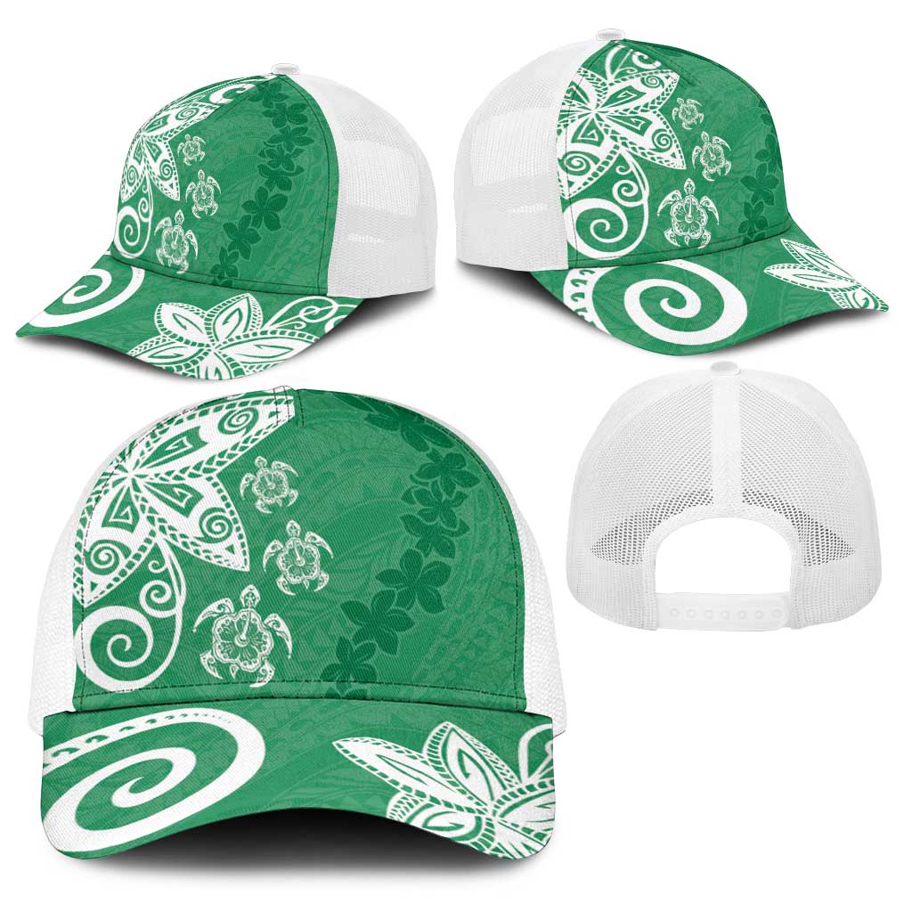 Polynesia Baseball Net Cap Green Tribal Turtle Floral Pattern LT05 - Polynesian Pride