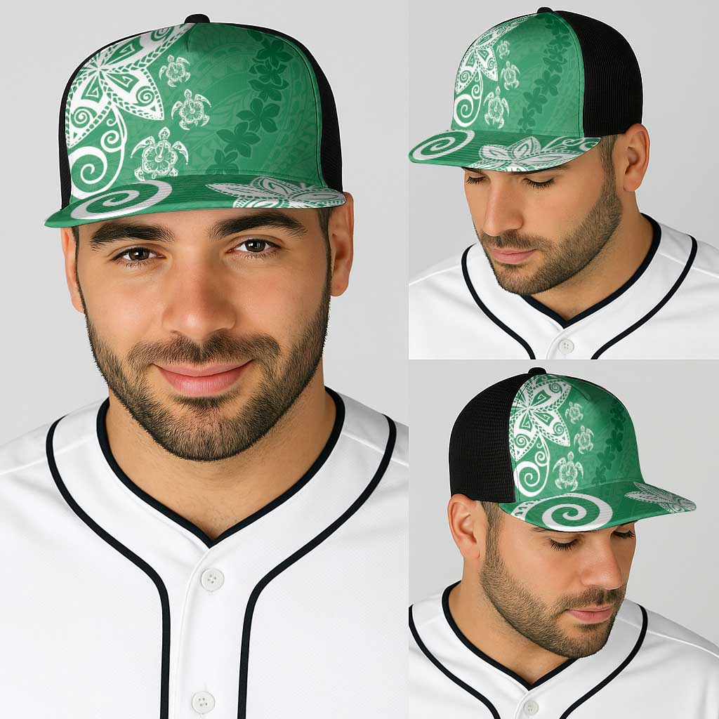 Polynesia Baseball Net Cap Green Tribal Turtle Floral Pattern LT05 - Polynesian Pride
