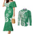 Polynesia Couples Matching Mermaid Dress and Long Sleeve Button Shirt Green Tribal Turtle Floral Pattern