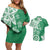 Polynesia Couples Matching Off Shoulder Short Dress and Hawaiian Shirt Green Tribal Turtle Floral Pattern