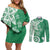Polynesia Couples Matching Off Shoulder Short Dress and Long Sleeve Button Shirt Green Tribal Turtle Floral Pattern