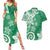 Polynesia Couples Matching Summer Maxi Dress and Hawaiian Shirt Green Tribal Turtle Floral Pattern