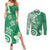 Polynesia Couples Matching Summer Maxi Dress and Long Sleeve Button Shirt Green Tribal Turtle Floral Pattern