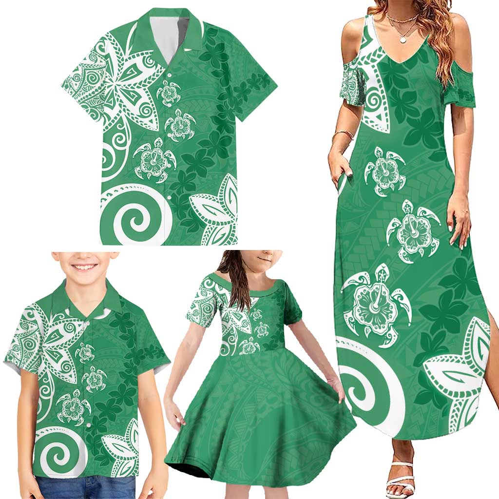Polynesia Family Matching Summer Maxi Dress and Hawaiian Shirt Green Tribal Turtle Floral Pattern LT05 - Polynesian Pride