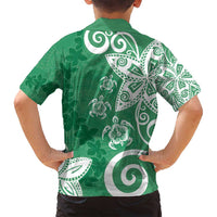 Polynesia Family Matching Tank Maxi Dress and Hawaiian Shirt Green Tribal Turtle Floral Pattern