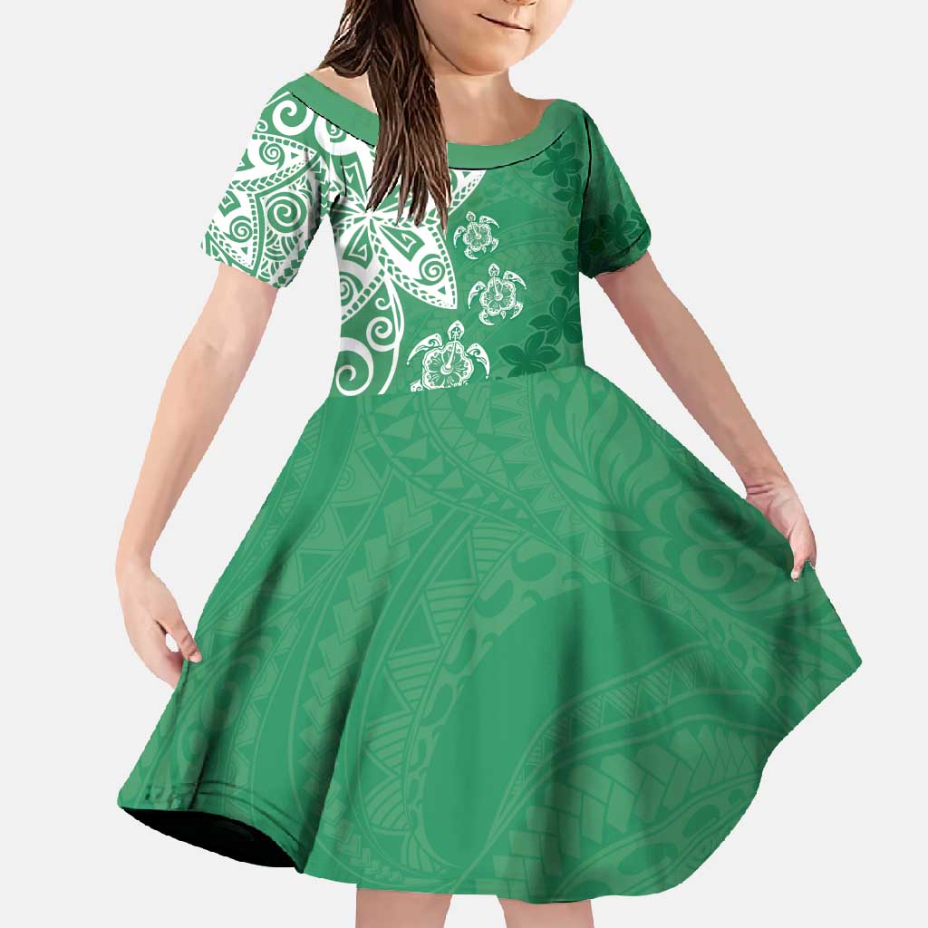 Polynesia Family Matching Tank Maxi Dress and Hawaiian Shirt Green Tribal Turtle Floral Pattern