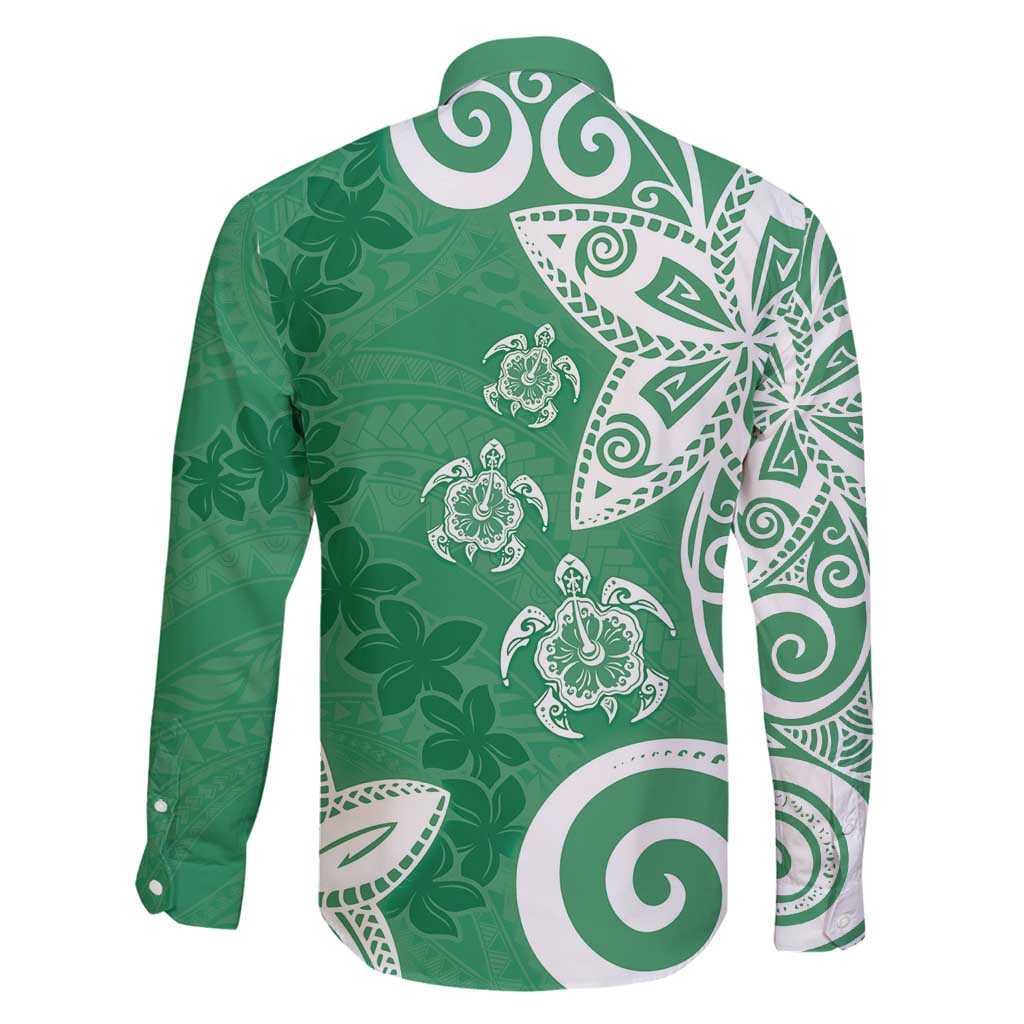 Polynesia Family Matching Tank Maxi Dress and Hawaiian Shirt Green Tribal Turtle Floral Pattern