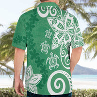 Polynesia Hawaiian Shirt Green Tribal Turtle Floral Pattern