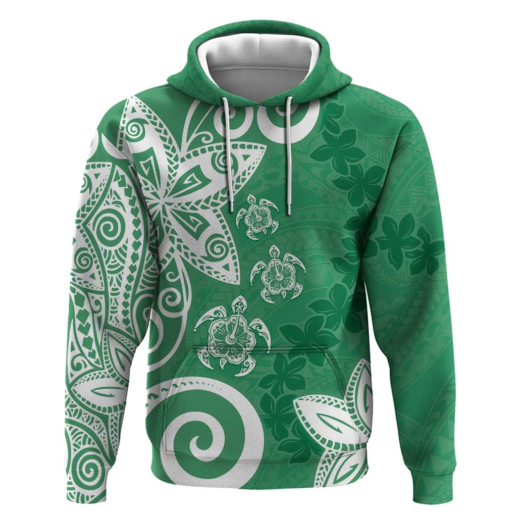 Polynesia Hoodie Green Tribal Turtle Floral Pattern LT05 Pullover Hoodie Green - Polynesian Pride