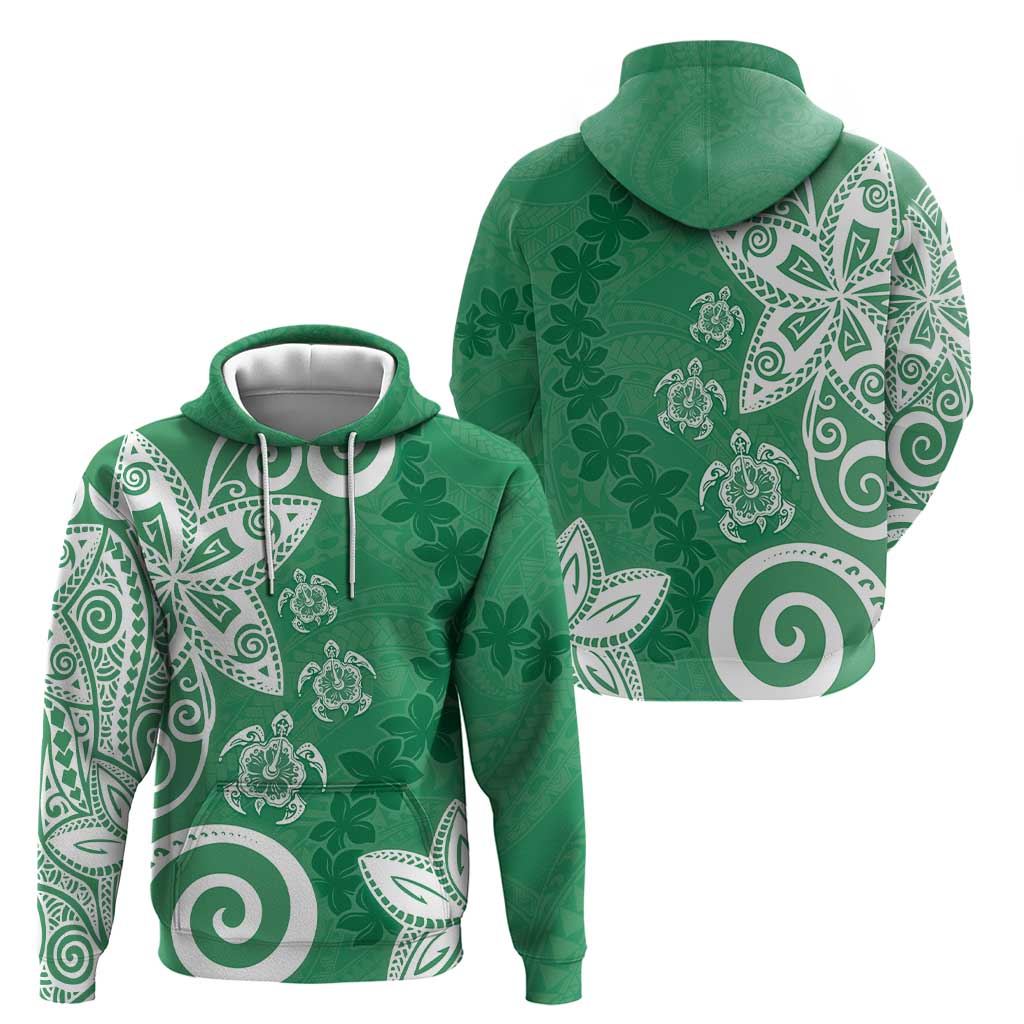 Polynesia Hoodie Green Tribal Turtle Floral Pattern LT05 - Polynesian Pride
