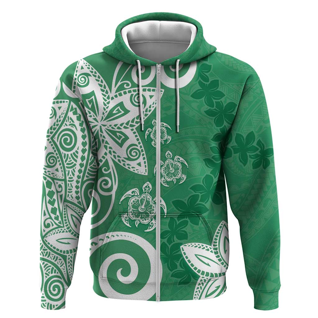 Polynesia Hoodie Green Tribal Turtle Floral Pattern LT05 Zip Hoodie Green - Polynesian Pride