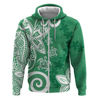 Polynesia Hoodie Green Tribal Turtle Floral Pattern LT05 Zip Hoodie Green - Polynesian Pride