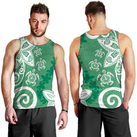 Polynesia Men Tank Top Green Tribal Turtle Floral Pattern