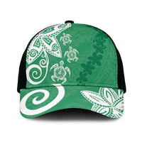 Polynesia Mesh Trucker Cap Green Tribal Turtle Floral Pattern - Polynesian Pride