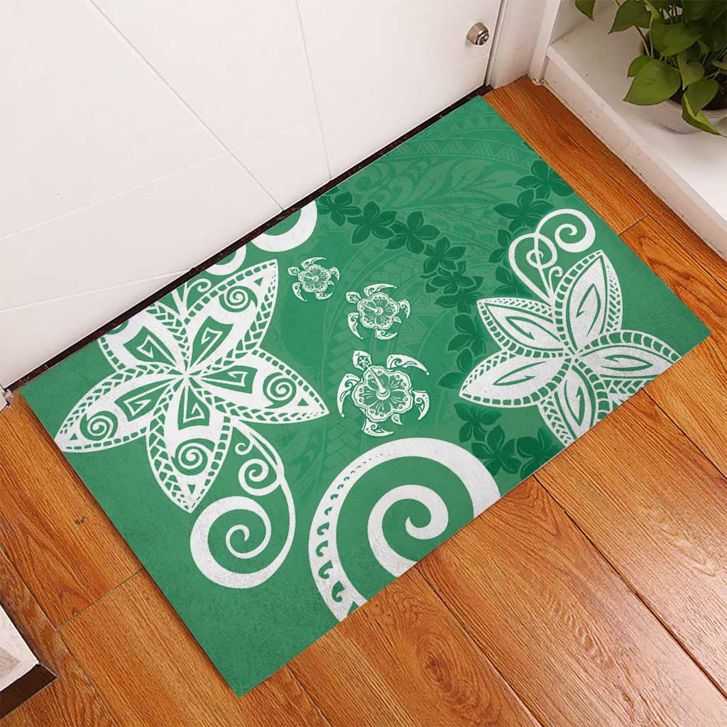Polynesia Rubber Doormat Green Tribal Turtle Floral Pattern