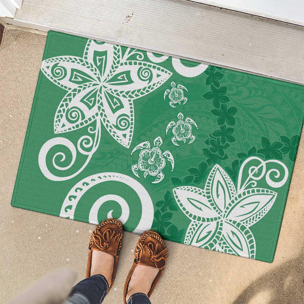 Polynesia Rubber Doormat Green Tribal Turtle Floral Pattern