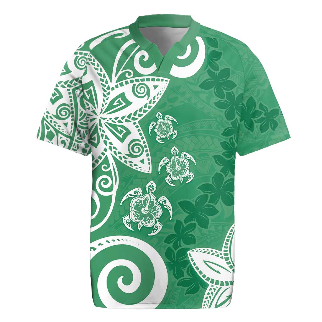 Polynesia Rugby Jersey Green Tribal Turtle Floral Pattern LT05 Green - Polynesian Pride