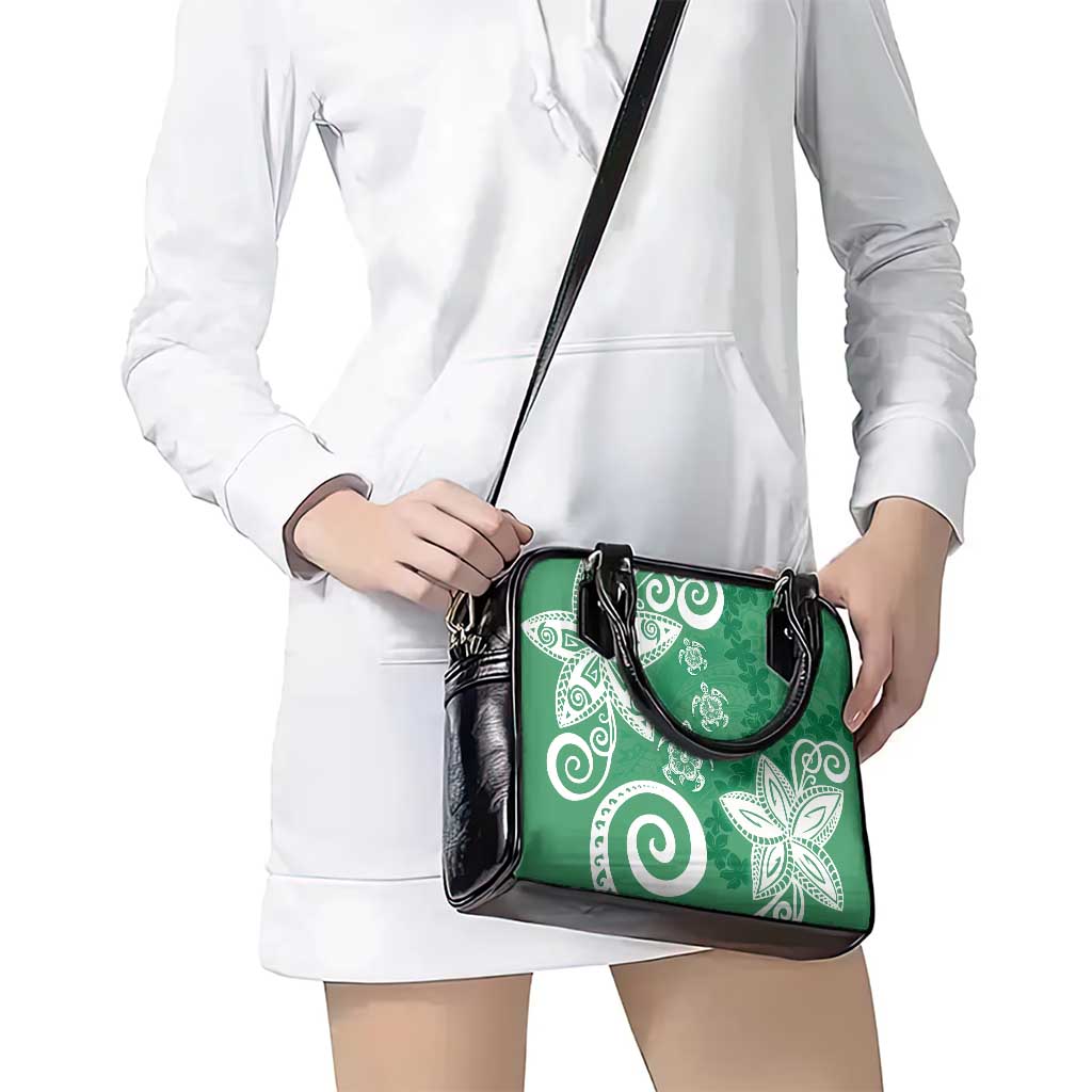 Polynesia Shoulder Handbag Green Tribal Turtle Floral Pattern