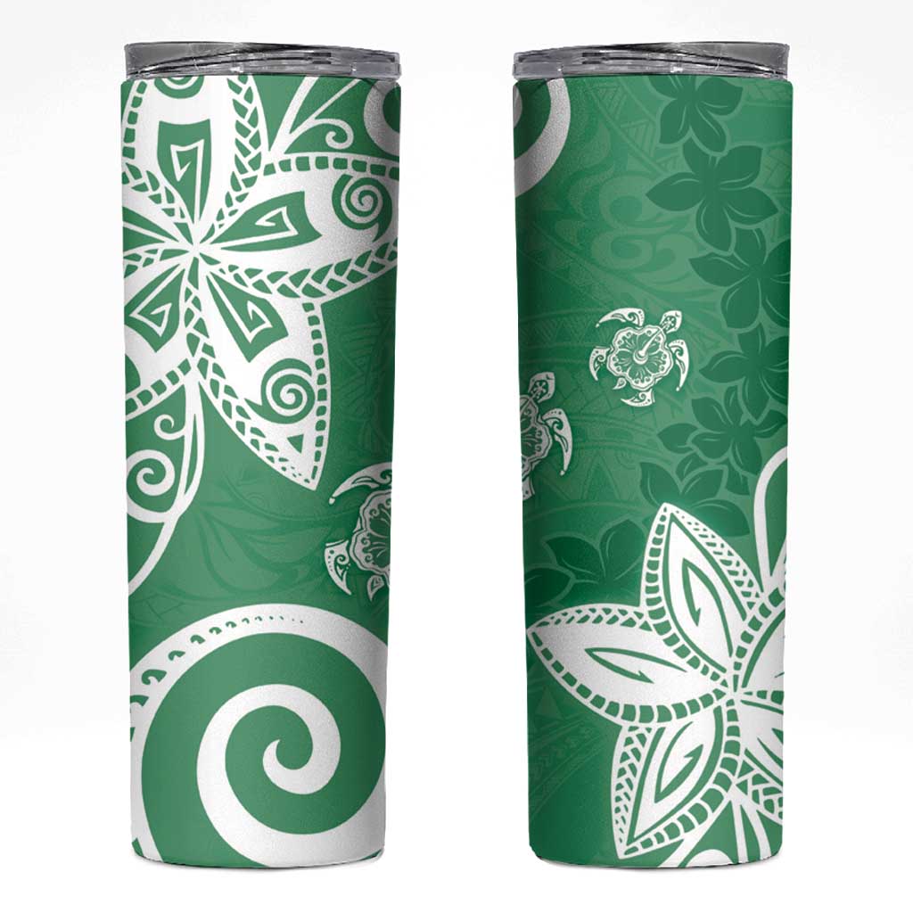 Polynesia Skinny Tumbler Green Tribal Turtle Floral Pattern LT05 Green - Polynesian Pride
