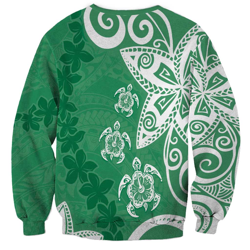 Polynesia Sweatshirt Green Tribal Turtle Floral Pattern